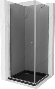 Mexen Pretoria kabina prysznicowa uchylna 100 x 100 cm, grafit, chrom + brodzik Flat, czarny - 852-100-100-01-40-4070