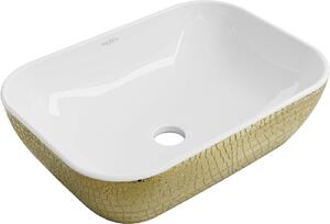 Mexen Rita umywalka nablatowa 45 x 32 cm, biała/złota wzór łuski - 21084554
