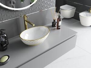 Mexen Elza umywalka nablatowa 40 x 33 cm, biała/złota wzór kratka - 21014009