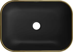 Mexen Rita umywalka nablatowa 45 x 32 cm, czarna mat/złota wzór kratka - 21084579