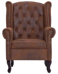 Fotel chesterfield z podnÃ³Å¼kiem, brÄ zowy, sztuczny zamsz