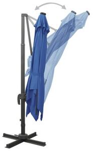 Parasol wiszący z LED i słupkiem, niebieski, 300 cm