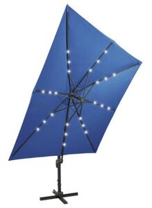 Parasol wiszący z LED i słupkiem, niebieski, 300 cm