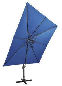 Parasol wiszący z LED i słupkiem, niebieski, 300 cm