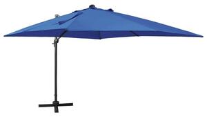 Parasol wiszący z LED i słupkiem, niebieski, 300 cm
