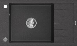 Mexen Elias zlewozmywak granitowy 1-komorowy z ociekaczem 795 x 480 mm, czarny nakrapiany, syfon chrom - 6511791005-76