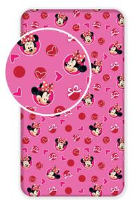 Różowe bawełniane prześcieradło dziecięce z gumką 90x200 cm Minnie "Hearts" – Jerry Fabrics