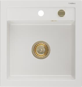 Mexen Vito zlewozmywak granitowy 1-komorowy 520 x 490 mm, biały, syfon złoty - 6503521000-20-G