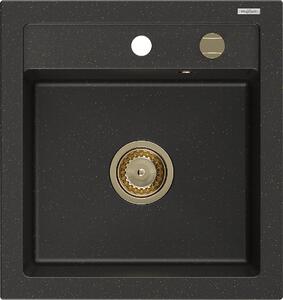 Mexen Vito zlewozmywak granitowy 1-komorowy 520 x 490 mm, czarny/złoty metalik, syfon złoty - 6503521000-75-G