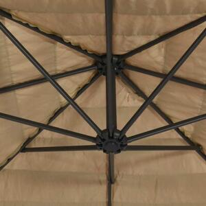 Parasol ogrodowy z LED, stalowy słupek, brązowy, 388x388x248 cm