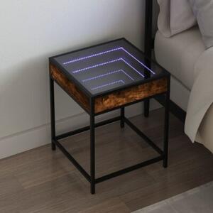 Stolik nocny z LED infinity, przydymiony dÄ b, 40x40x51 cm