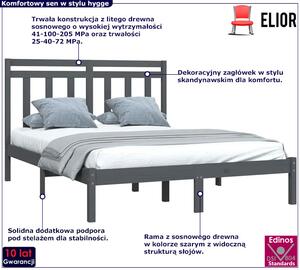 Szare podwójne łóżko z litego drewna 160x200 - Selmo 6X