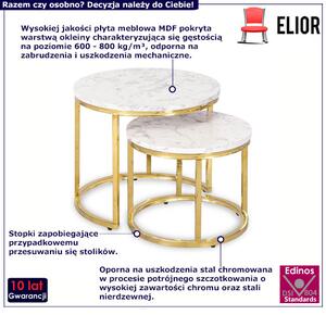 Zestaw biało-złotych stolików kawowych glamour - Adro
