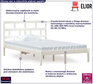 Białe dwuosobowe łóżko drewniane 140x200 - Bente 5X