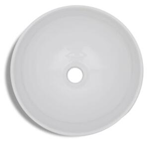 Umywalka z baterią mieszającą, ceramiczna, okrągła, biała