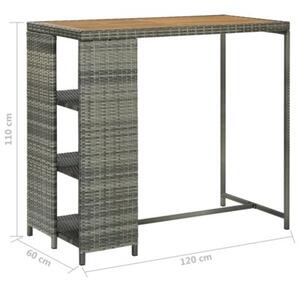 Stolik barowy z półką, szary, 120x60x110 cm, polirattan