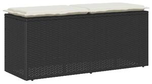Ławka ogrodowa z poduszką czarna 110x40x44 cm polirattan