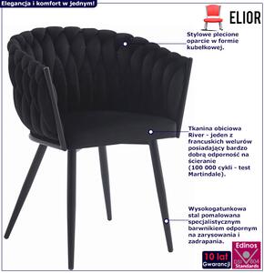 Czarne metalowe kubełkowe krzesło tapicerowane - Avax