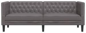 Sofa chesterfield, 3-os., szara, tapicerowana sztucznÄ skÃ³rÄ
