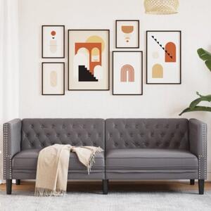Sofa chesterfield, 3-os., szara, tapicerowana sztucznÄ skÃ³rÄ