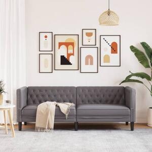 Sofa chesterfield, 3-os., szara, tapicerowana sztucznÄ skÃ³rÄ
