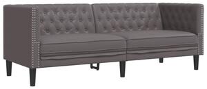Sofa chesterfield, 3-os., szara, tapicerowana sztucznÄ skÃ³rÄ