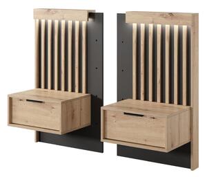 Zestaw dwóch stolików nocnych Turia Dąb Artisan, Antracyt