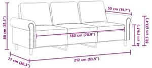 Sofa 3-osobowa, ciemnoszara, 180 cm, obita aksamitem