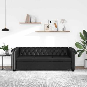 Sofa 3-osobowa w stylu chesterfield, sztuczna skÃ³ra, czarna