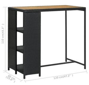 Stolik barowy z półką, czarny, 120x60x110 cm, polirattan