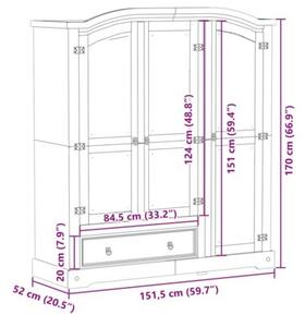 Szafa corona, 151,5x52x170 cm, lite drewno sosnowe