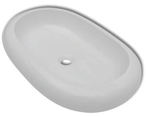Umywalka z baterią mieszającą, ceramiczna, owalna, biała