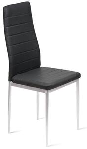 Krzesło do jadalni czarne - K1 - wzór pasy, ekoskóra, nogi srebrne
