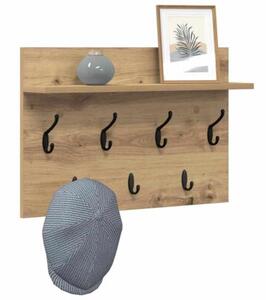 Nowoczesny wiszący wieszak na płaszcze z półkami - dąb artisan