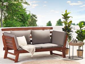 Sofa ogrodowa 2-osobowa regulowane podłokietniki poduchy drewno szary Portici Beliani