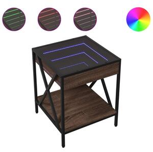 Stolik nocny z LED infinity, brÄ zowy dÄ b, 40x40x49 cm