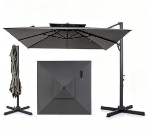 KOMFOTTEU Parasol z mechanizmem obrotowym, parasol balkonowy obracajcy si o 360° o rednicy 300 cm z pedaem i korb, parasol z oson przeciwsoneczn, kwadratowy parasol ogrodowy z aluminiowym drkiem i podstaw krzyow do ogrodu i na balkon