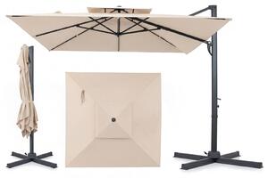 KOMFOTTEU Parasol z mechanizmem obrotowym, parasol balkonowy obracajcy si o 360° o rednicy 300 cm z pedaem i korb, parasol z oson przeciwsoneczn, kwadratowy parasol ogrodowy z aluminiowym drkiem i podstaw krzyow do ogrodu i na balkon