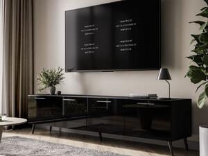 Szafka RTV pod telewizor z drzwiczkami na czarnych nóżkach 200 cm Noaé Czarny Połysk