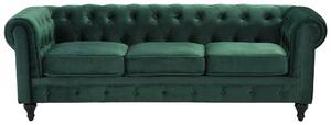 Klasyczna sofa 3-osobowa tapicerowana welurowa pikowana zielona Chesterfield Beliani