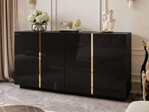 Czterodrzwiowa komoda 158 cm w stylu glamour Lunelie czarny połysk