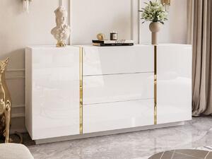 Dwudrzwiowa komoda 158 cm z trzema szufladami Lunelie biały połysk