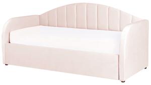 Łóżko wysuwane tapicerowane welurowe stelaż 90 x 200 cm różowe Eyburie Beliani