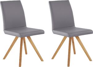 Szare krzesła Rio dębowe nogi, sztuczna skóra - 2 sztuki