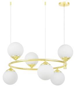 LAMPA WISZĄCA SUFITOWA ŻYRANDOL NOWOCZESNA ZŁOTO KLASYCZNE BIAŁE KULE FINO 6 LED