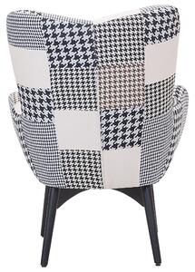 Pikowany fotel z podnóżkiem patchwork biało-czarny drewno kauczukowe retro Vejle Beliani