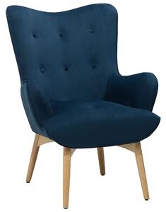 Pikowany fotel z podnóżkiem welurowy niebieski drewno kauczukowe retro Vejle Beliani