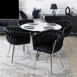Stół Okrągły Szklany SOUL 100 cm Biały Marmur/Srebrny Glamour