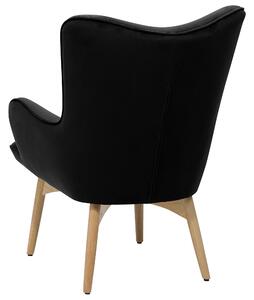 Pikowany fotel z podnóżkiem welurowy czarny drewno kauczukowe retro Vejle Beliani
