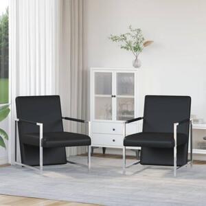 Fotele z chromowanÄ ramÄ , 2 szt., czarne, sztuczna skÃ³ra